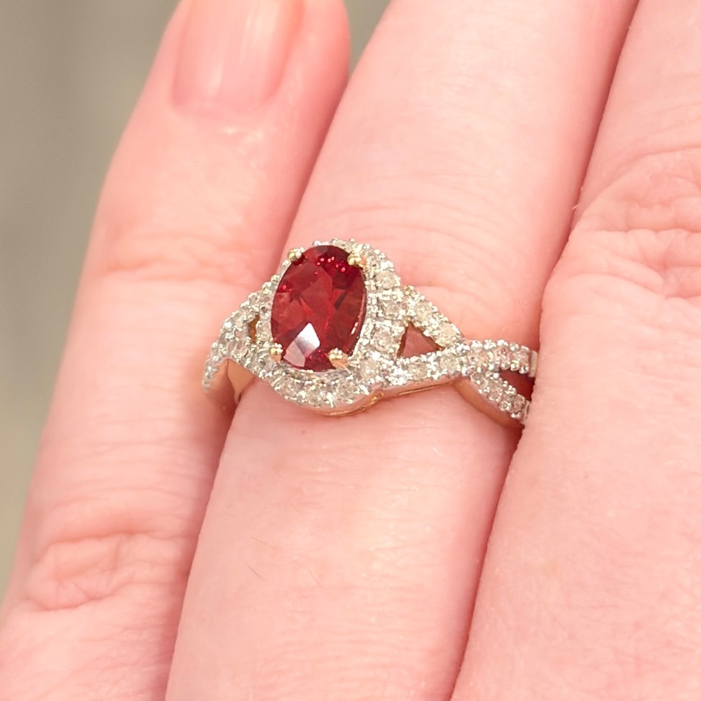 14K Madeira Citrine Diamond Ring Infinity Halo Vivid Red Orange, Oval Rose 6.25 - Picture 8 of 15